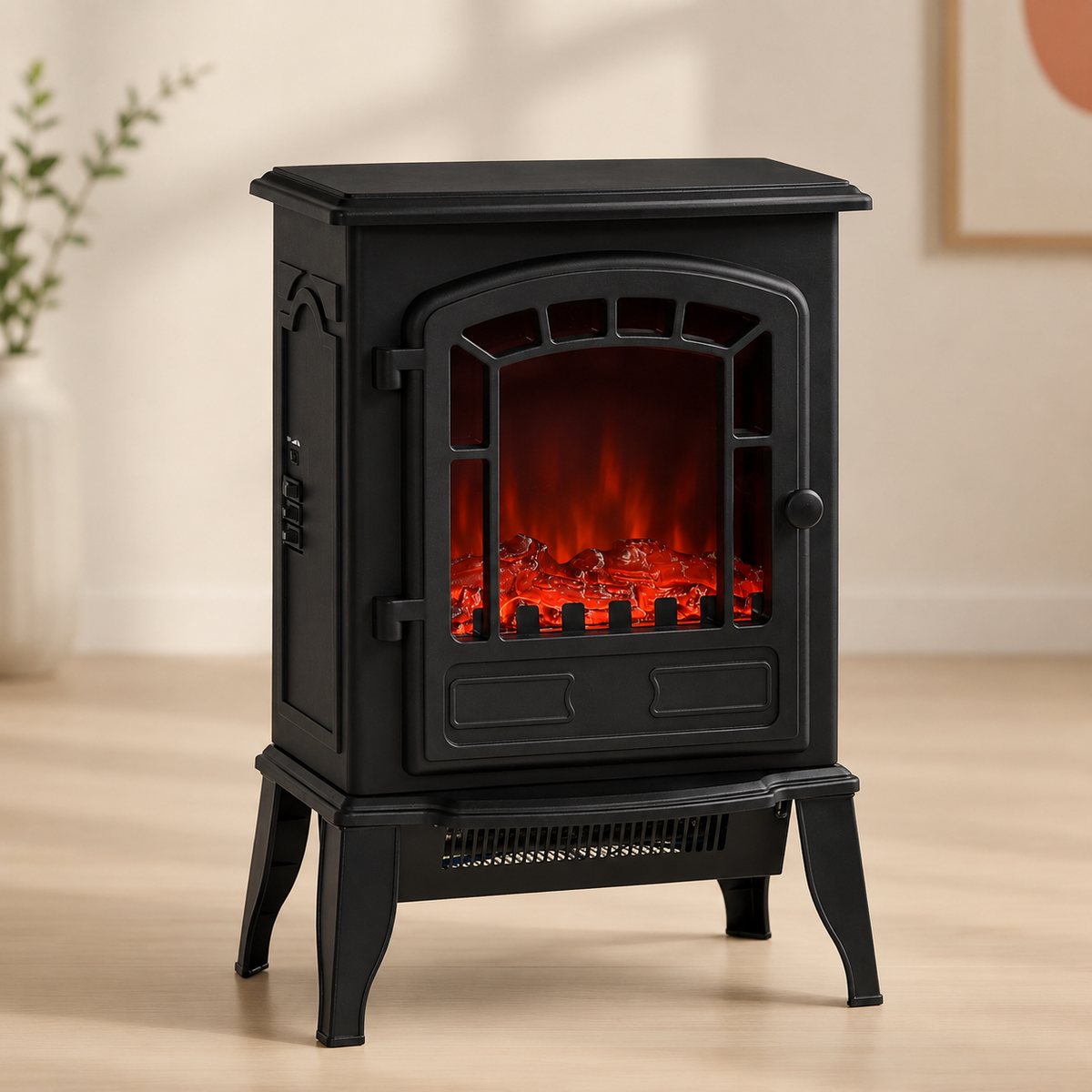 HM Freestanding Electric Fireplace Heater – Black