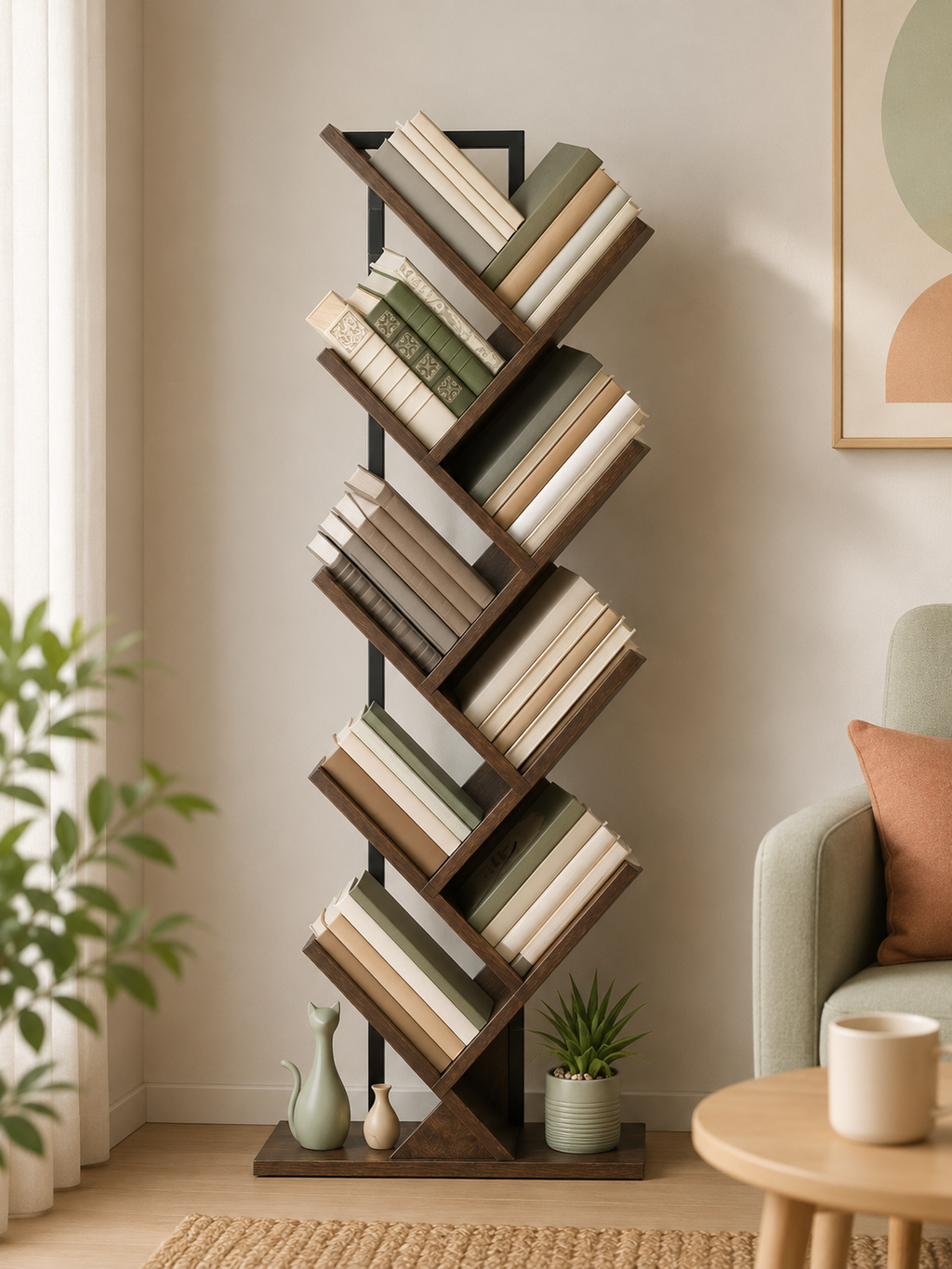 Modern 9 Tier Bookshelf with Steel Frame