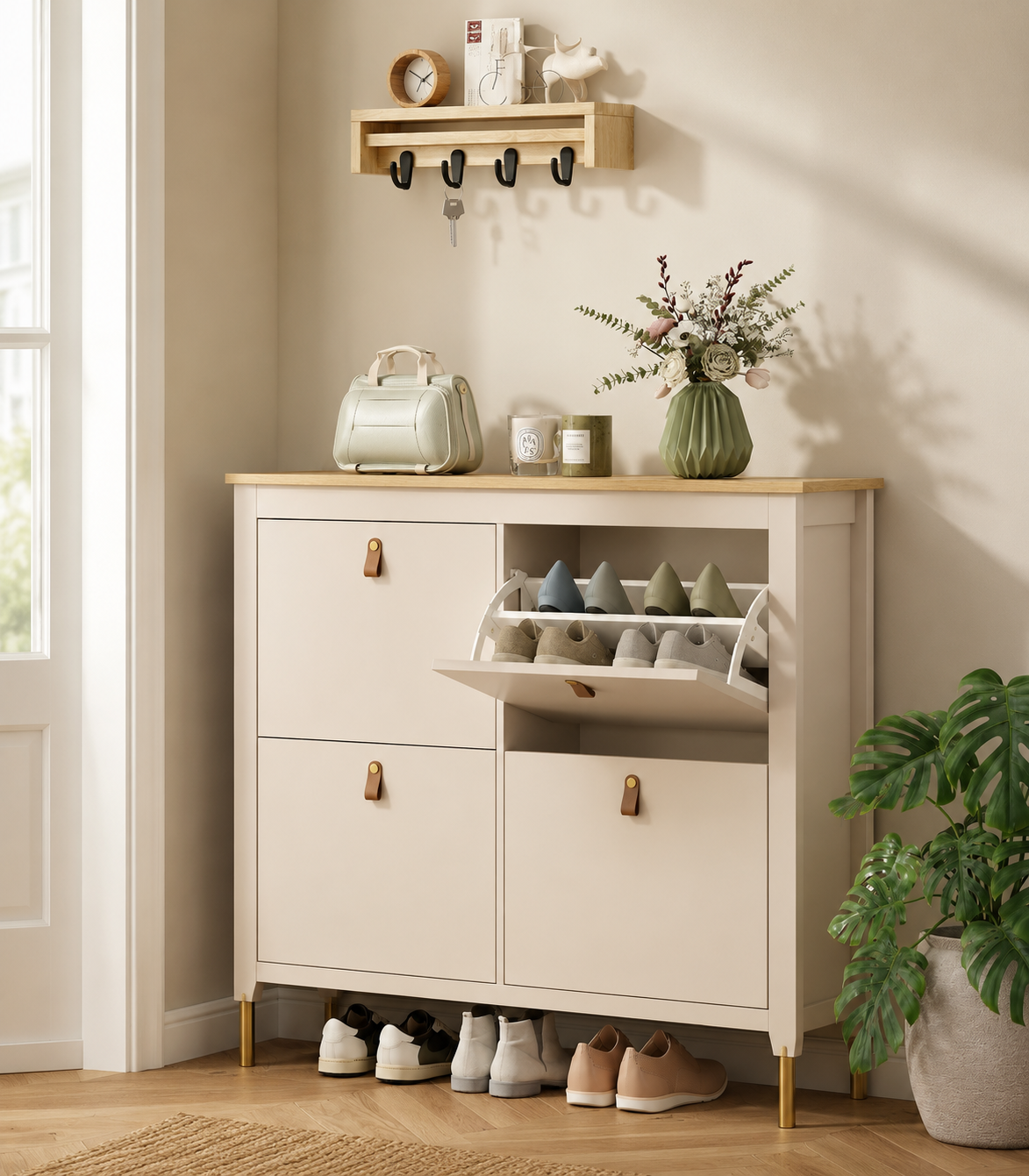 White Shoe Storage Cabinet with 4 Drawers