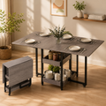 Grey Foldable Dining Table with Shelves