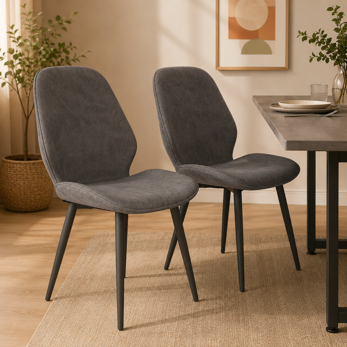 Grey Dining Chairs Set of 2 with Metal Legs