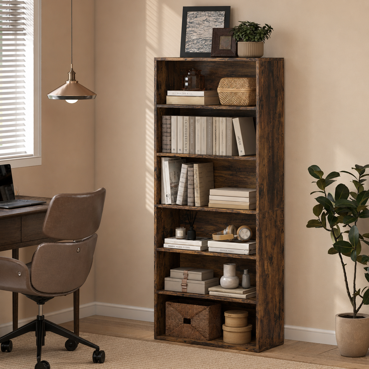 HM Freestanding 6 Shelf Bookcase – Brown
