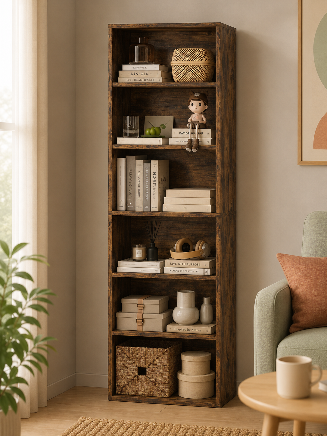 HM Freestanding 6 Shelf Bookcase – Brown