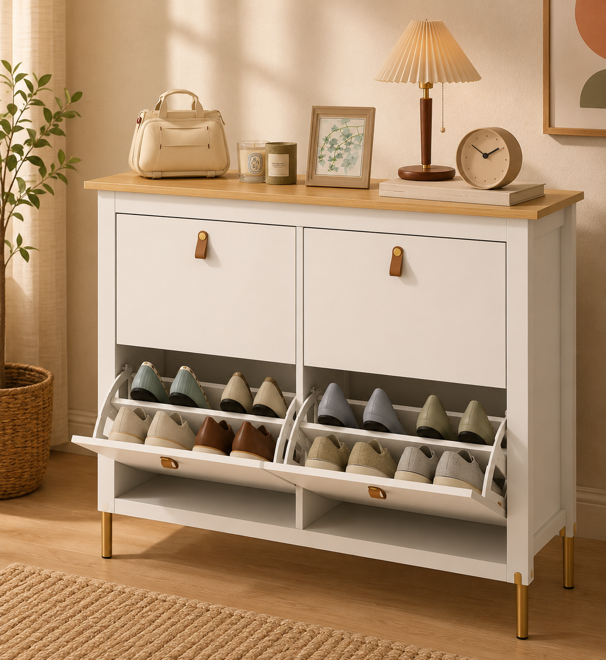 White Shoe Storage Cabinet with 4 Drawers