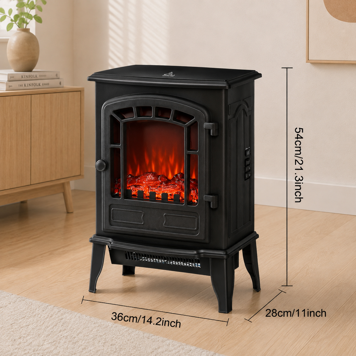 HM Freestanding Electric Fireplace Heater – Black