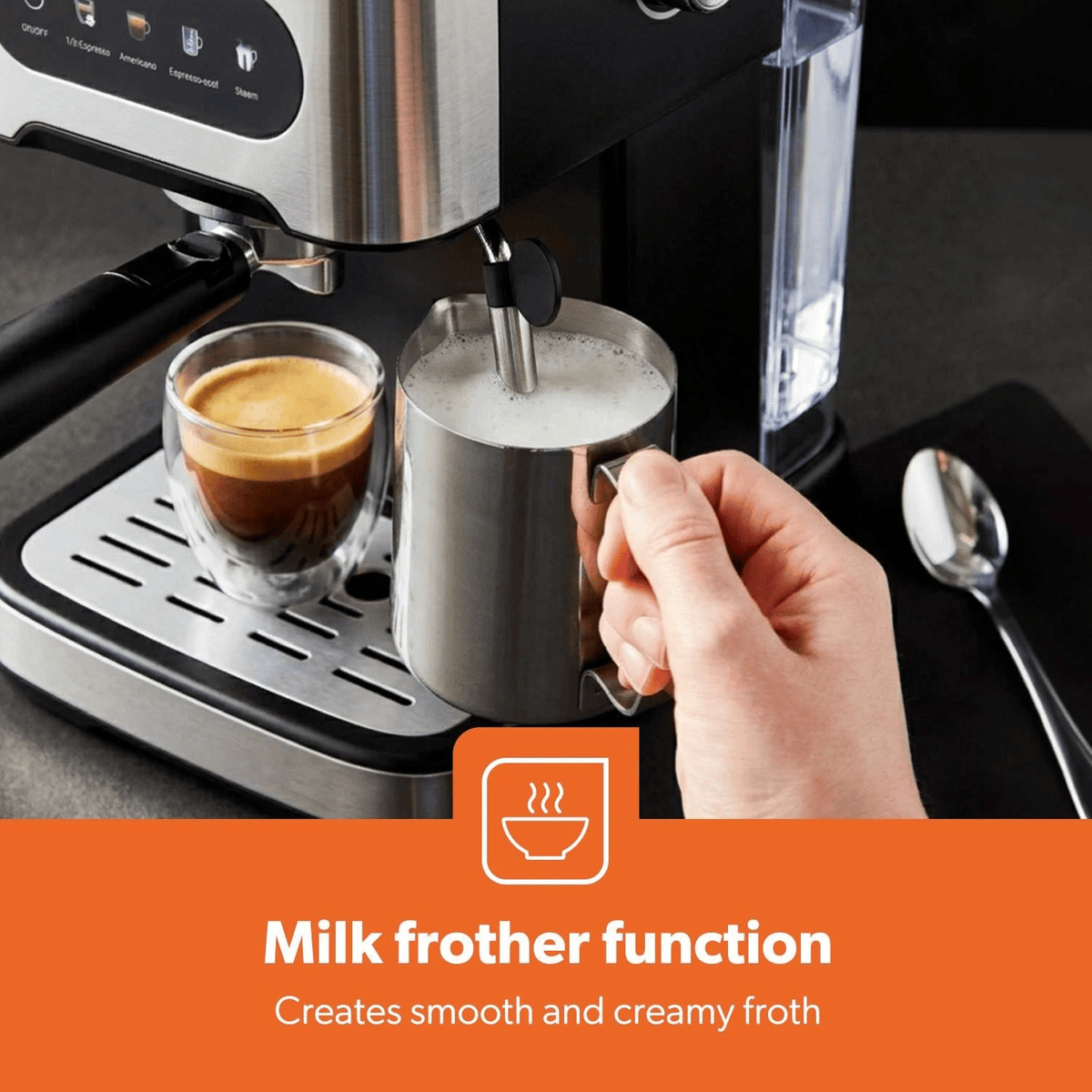 GPas 20 Bar Espresso Coffee Machine with Milk Frother 1.5L