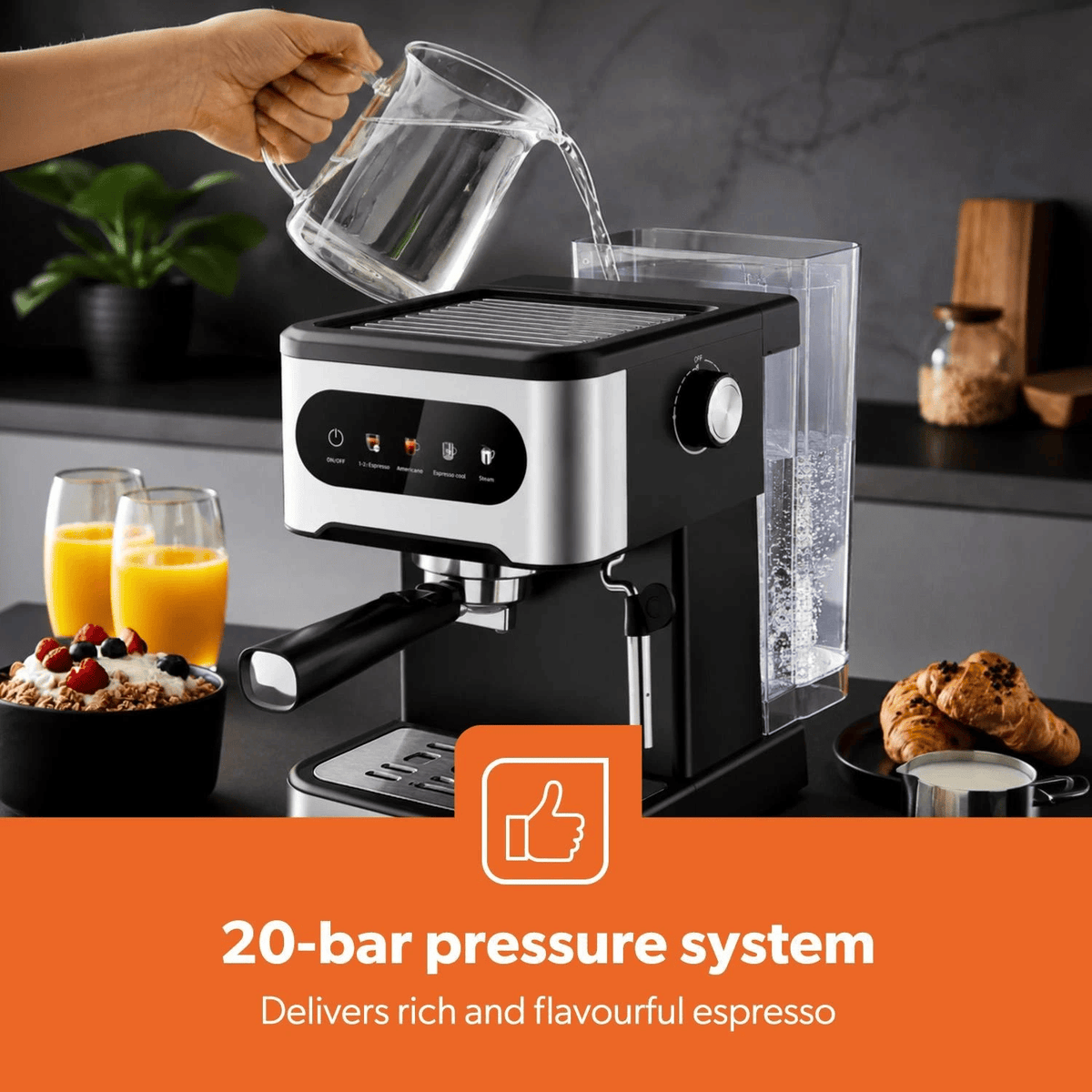 GPas 20 Bar Espresso Coffee Machine with Milk Frother 1.5L