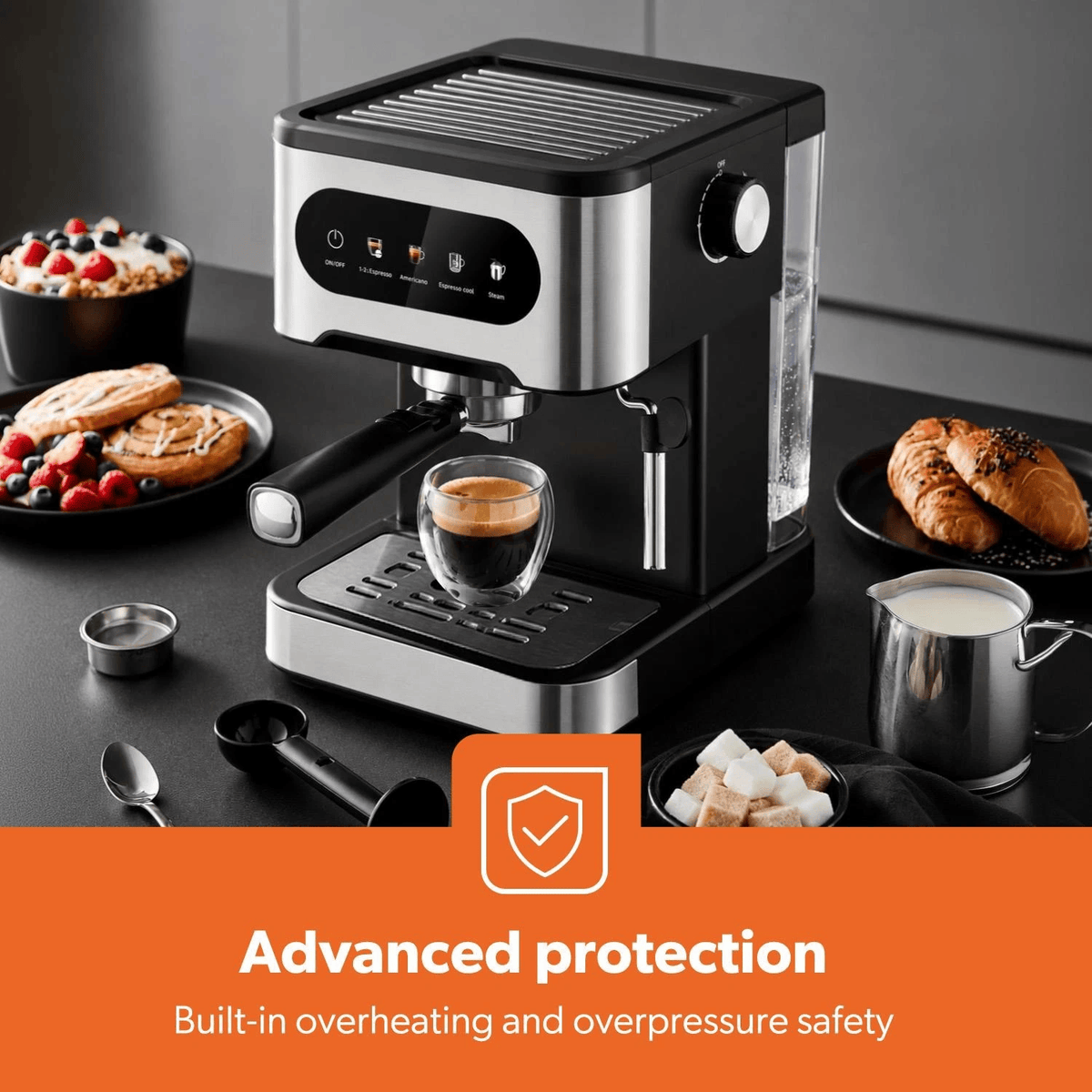 GPas 20 Bar Espresso Coffee Machine with Milk Frother 1.5L