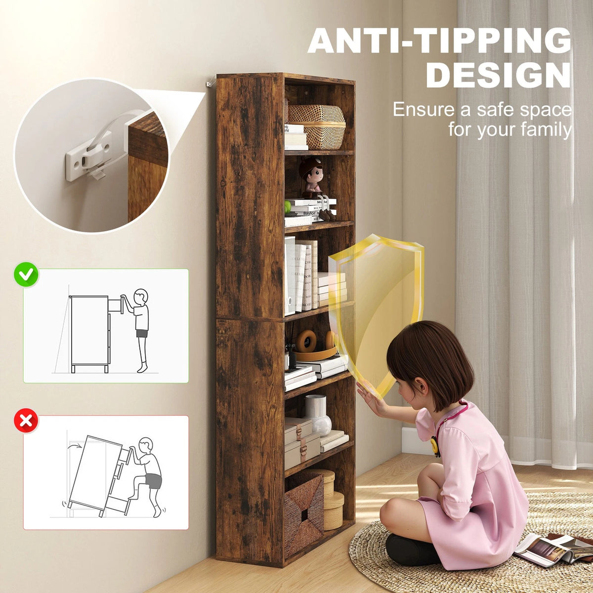 HM Freestanding 6 Shelf Bookcase – Brown