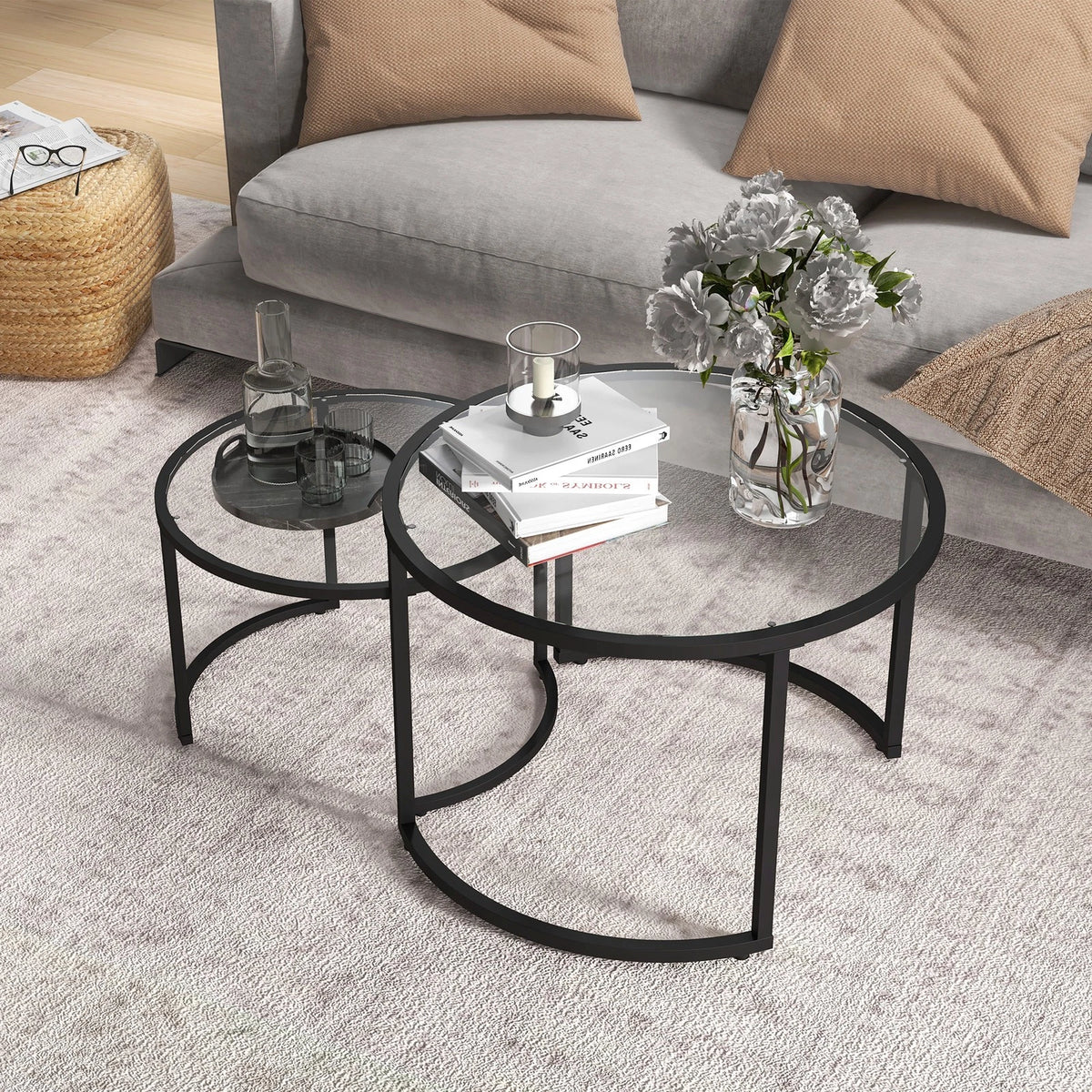 Modern Round Coffee Table Set of 2
