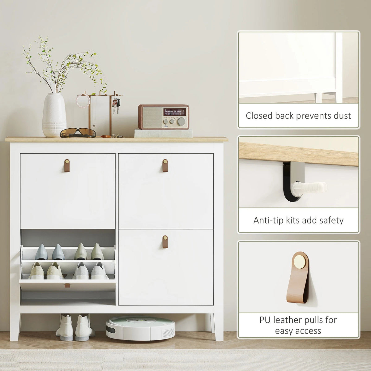 White Shoe Storage Cabinet with 4 Drawers