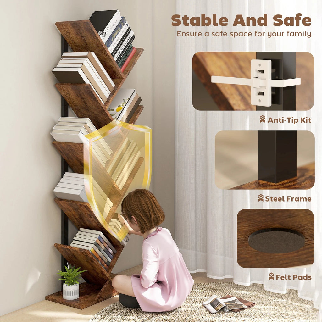 Modern 9 Tier Bookshelf with Steel Frame