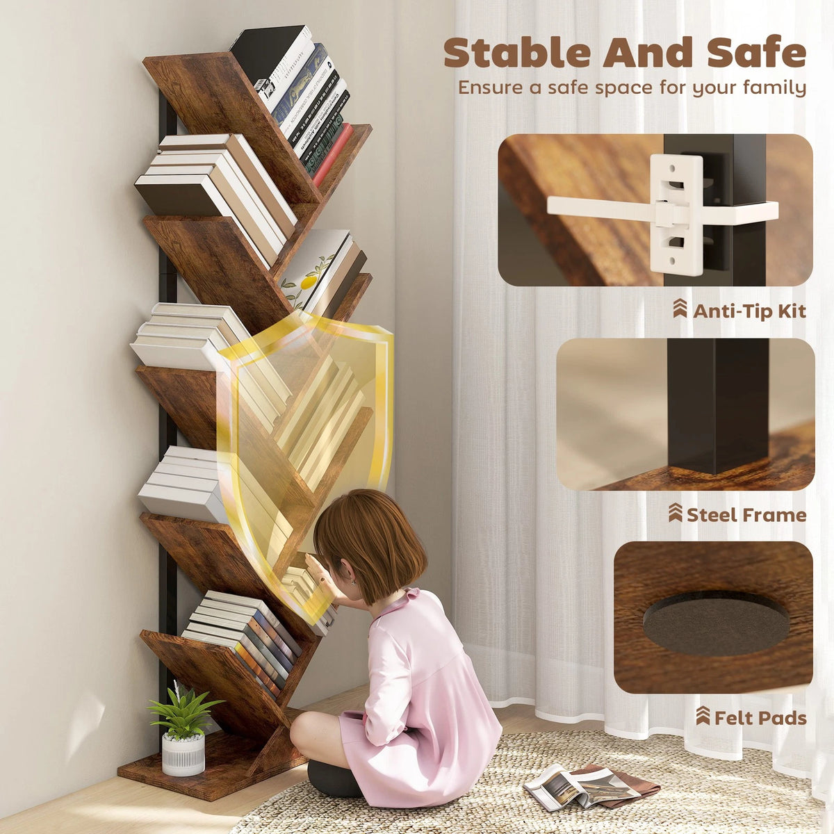 Modern 9 Tier Bookshelf with Steel Frame