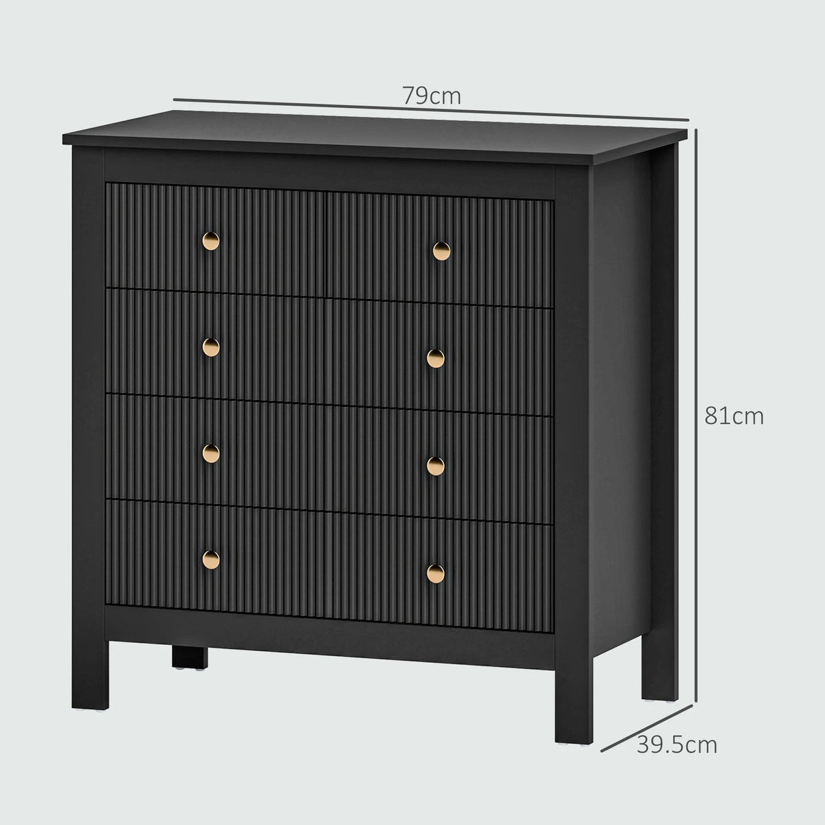 HM Black Fluted 5 Drawer Chest with Gold Handles