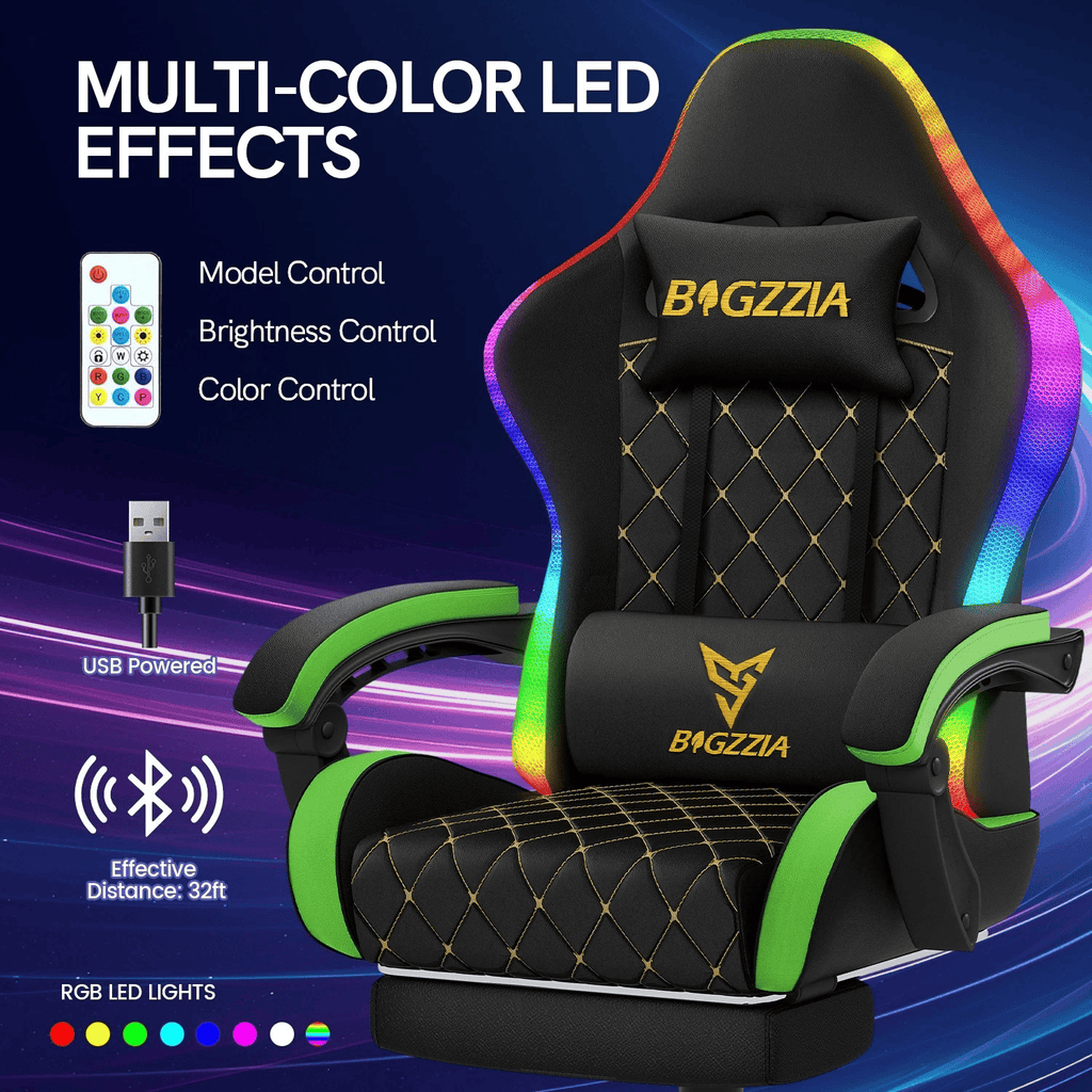 BGZ RGB LED Gaming Chair with Footrest