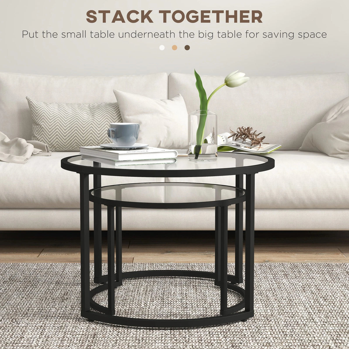 Modern Round Coffee Table Set of 2