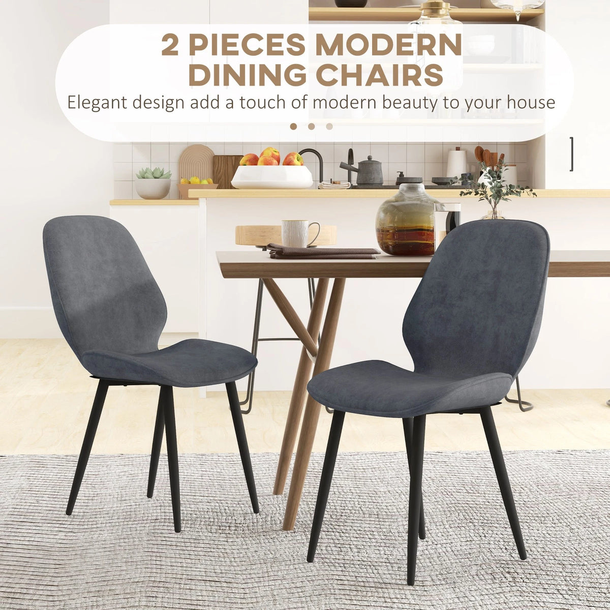 Grey Dining Chairs Set of 2 with Metal Legs