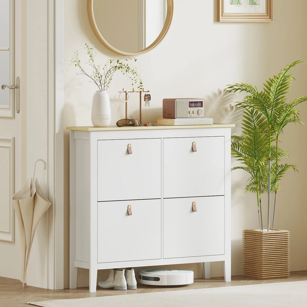 White Shoe Storage Cabinet with 4 Drawers