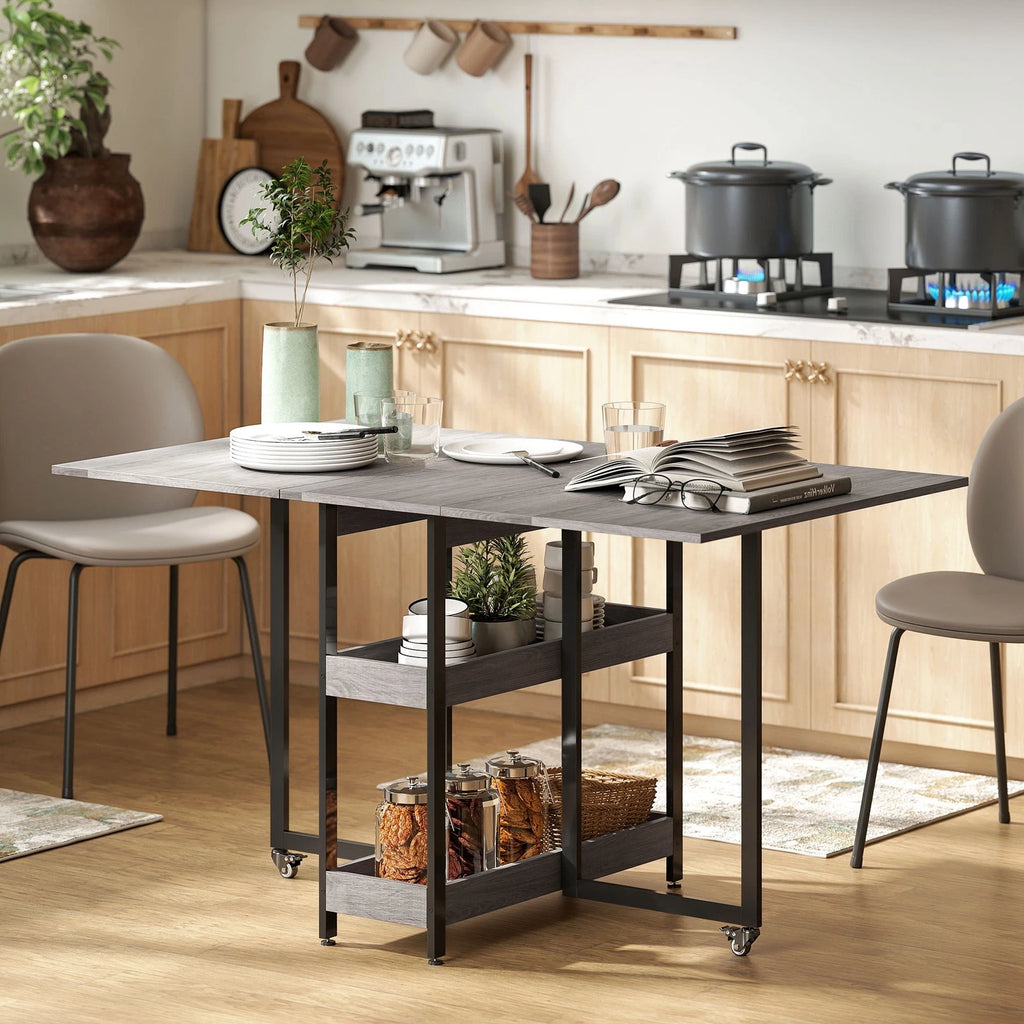 Grey Foldable Dining Table with Shelves