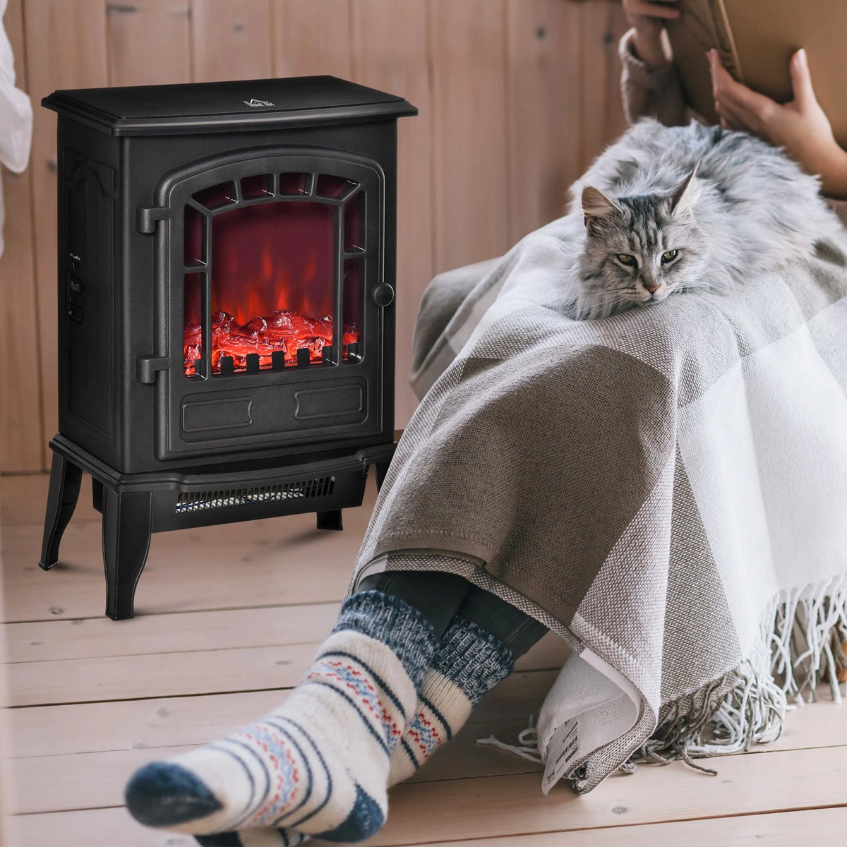 HM Freestanding Electric Fireplace Heater – Black