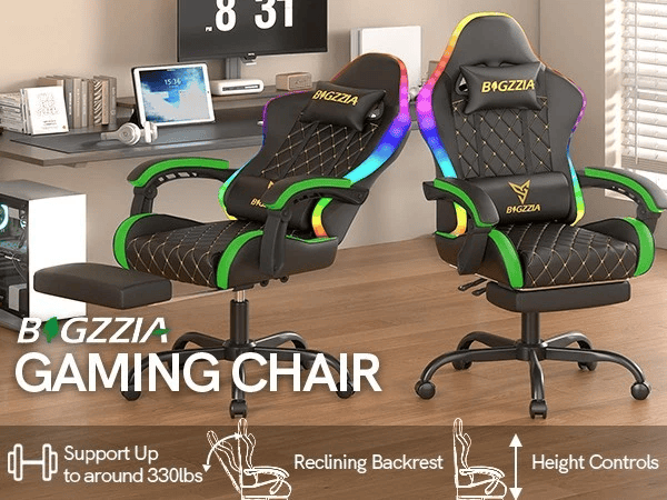 BGZ RGB LED Gaming Chair with Footrest