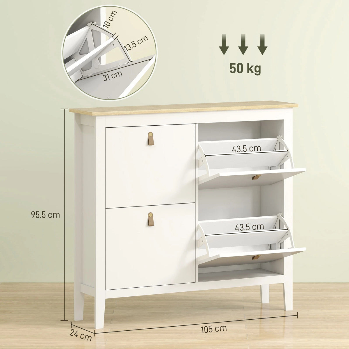 White Shoe Storage Cabinet with 4 Drawers