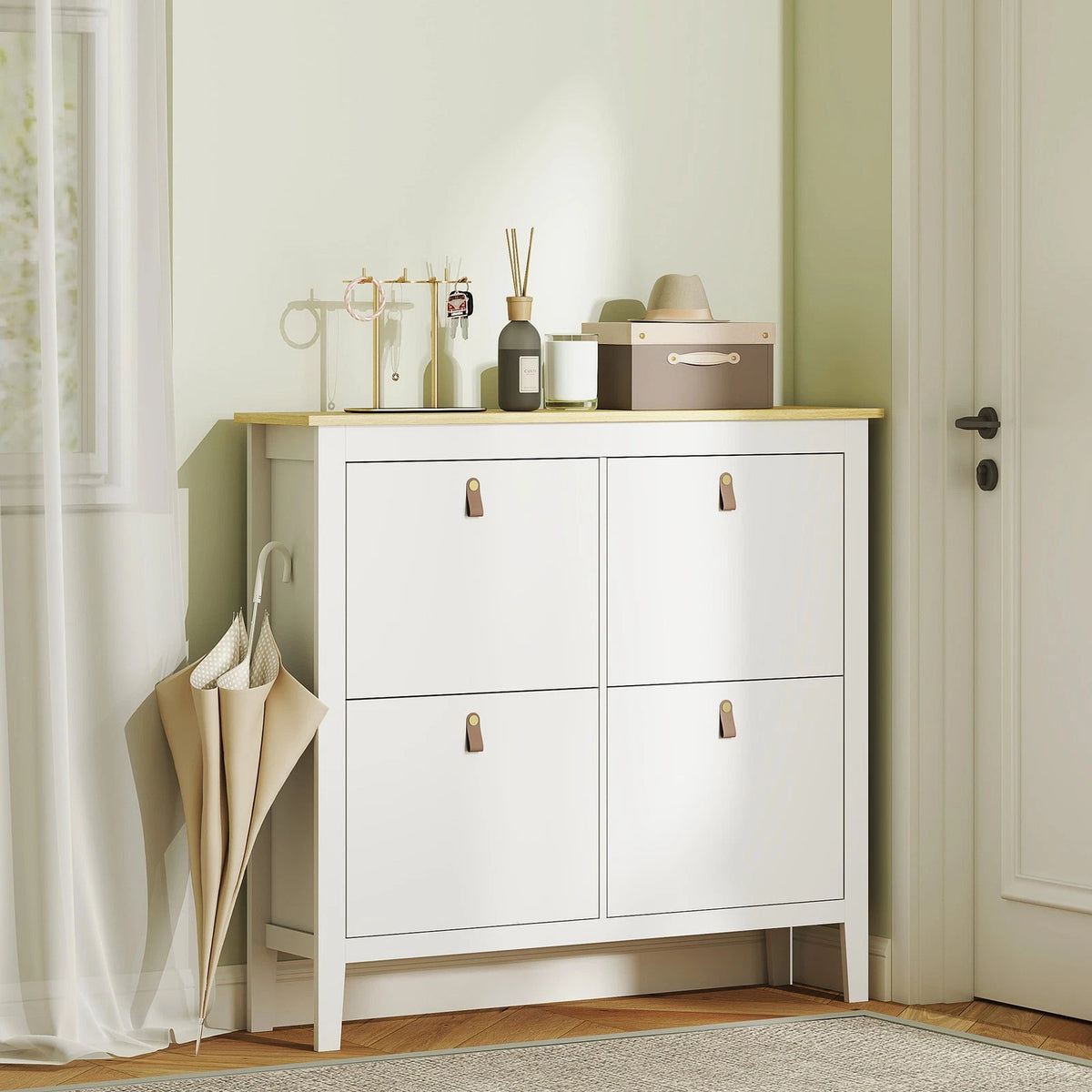 White Shoe Storage Cabinet with 4 Drawers