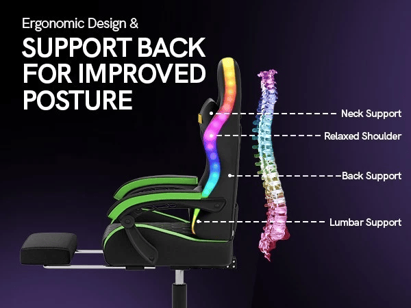 BGZ RGB LED Gaming Chair with Footrest