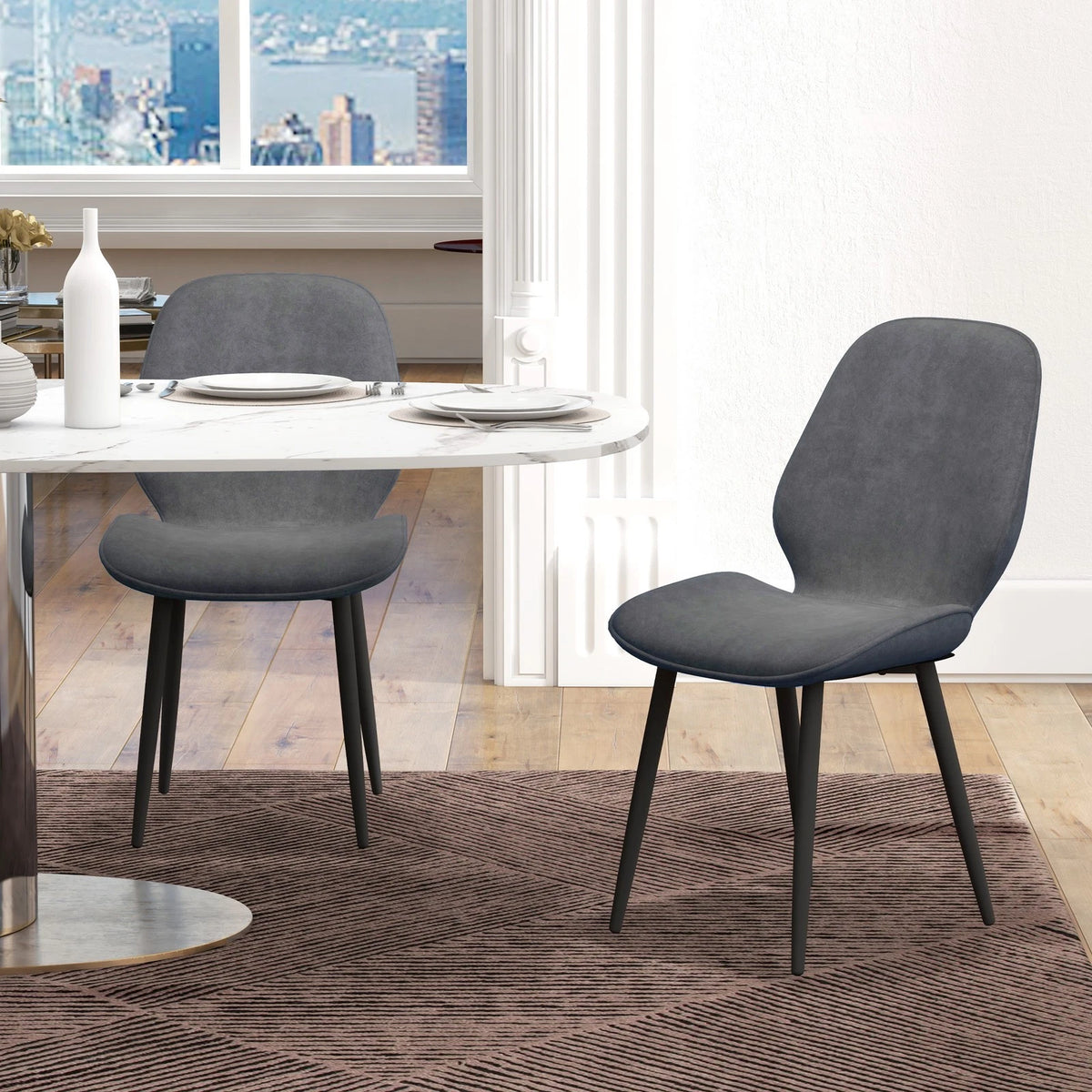 Grey Dining Chairs Set of 2 with Metal Legs