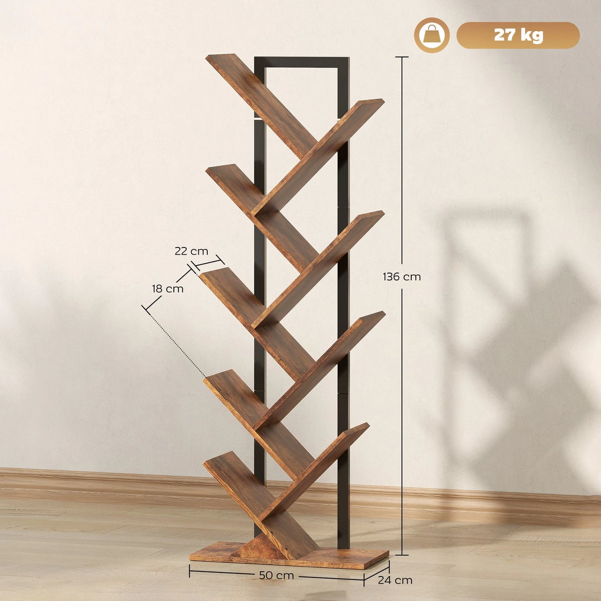Modern 9 Tier Bookshelf with Steel Frame