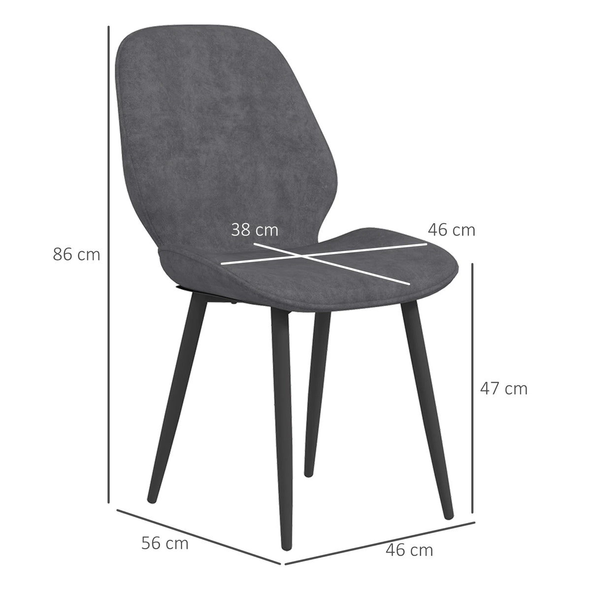 Grey Dining Chairs Set of 2 with Metal Legs